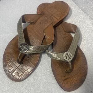 Tory Burch Gold Leather Flip Flop Sandals women sz 6